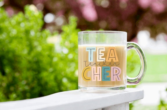 TEA-cher clear coffee mug