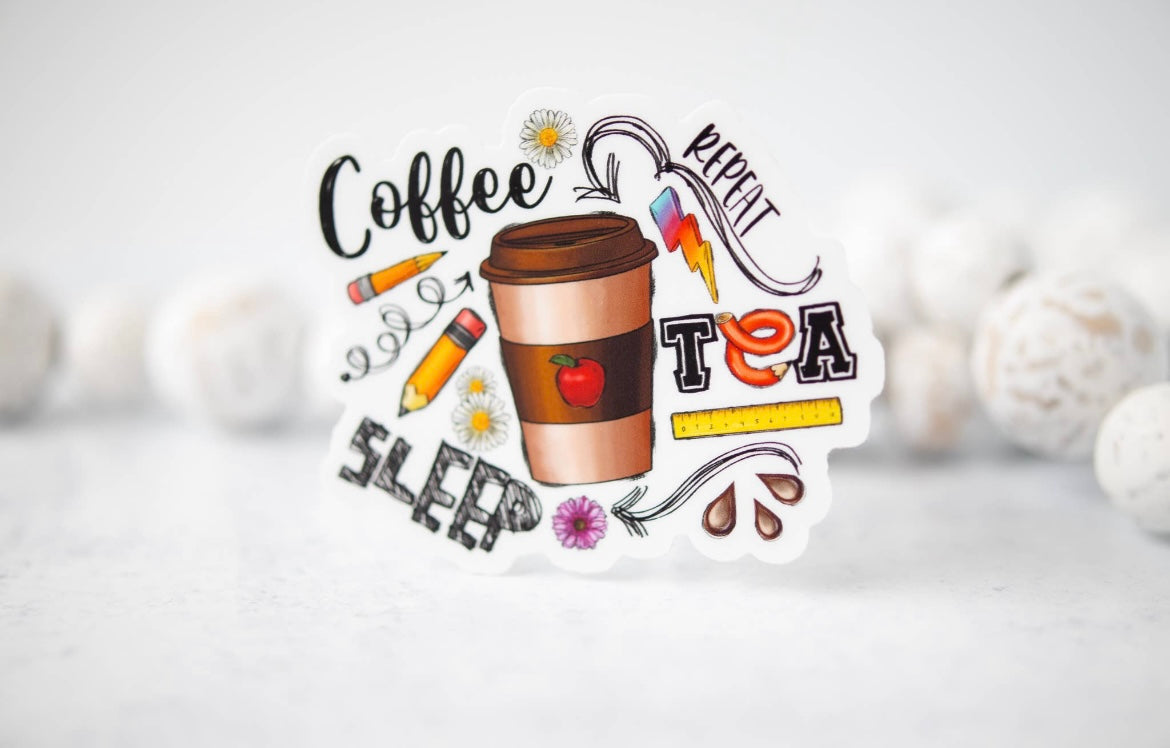 Coffee, Tea, Sleep, Repeat sticker